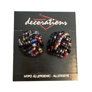 Vintage Decorations Hypoallergenic Multi Color Beaded Knot Stud Earrings Estate